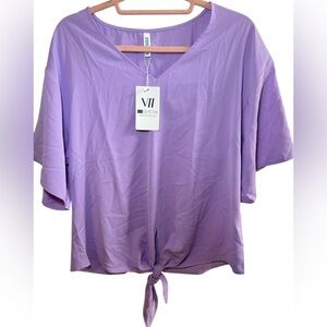 NWT - VIISHOW Womens Tie Front Chiffon Blouses V Neck Batwing Short Sleeve Top